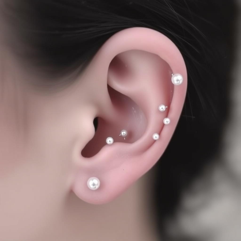 AI piercing generator result - Celestial Bloom Earlobe Piercing - ear style body modification piercing