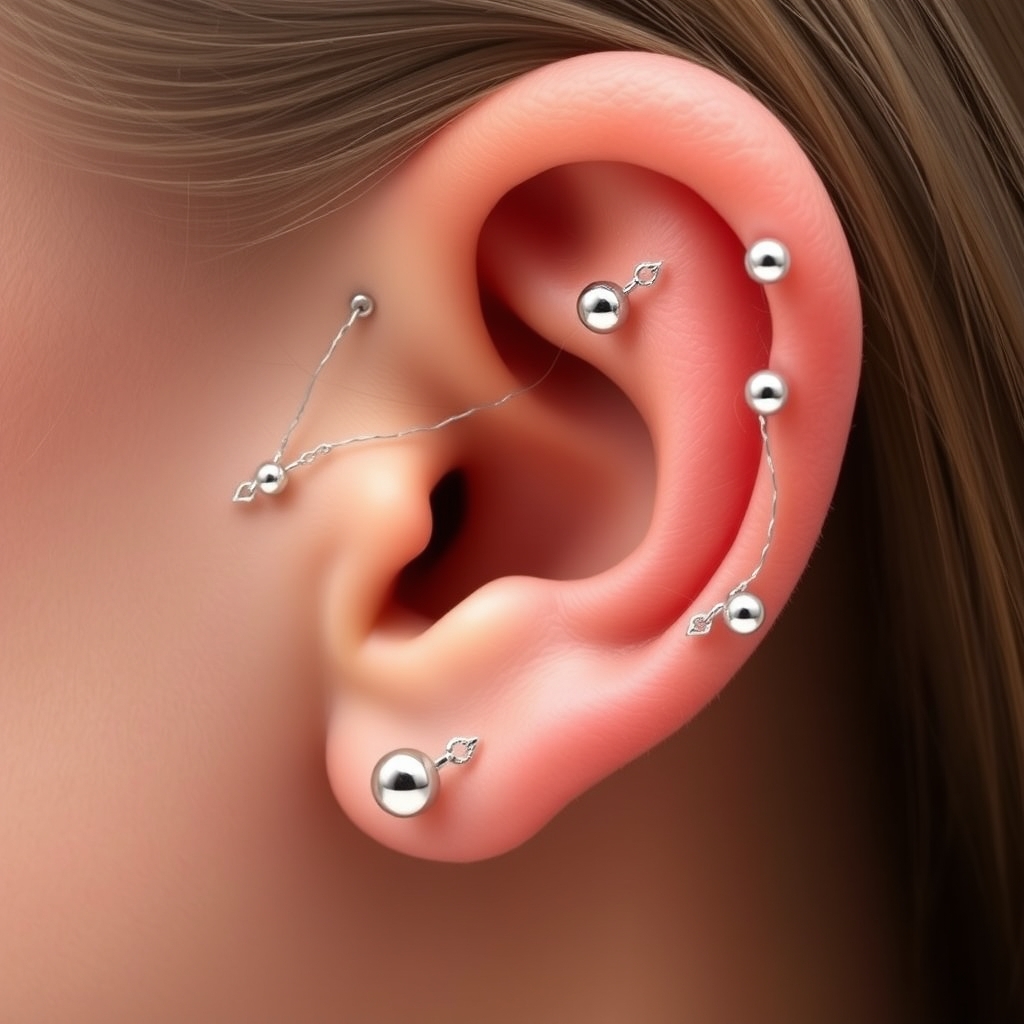 Related body jewelry piercing design - Delicate Floral Woven Ear Ornament - AI generated piercing idea
