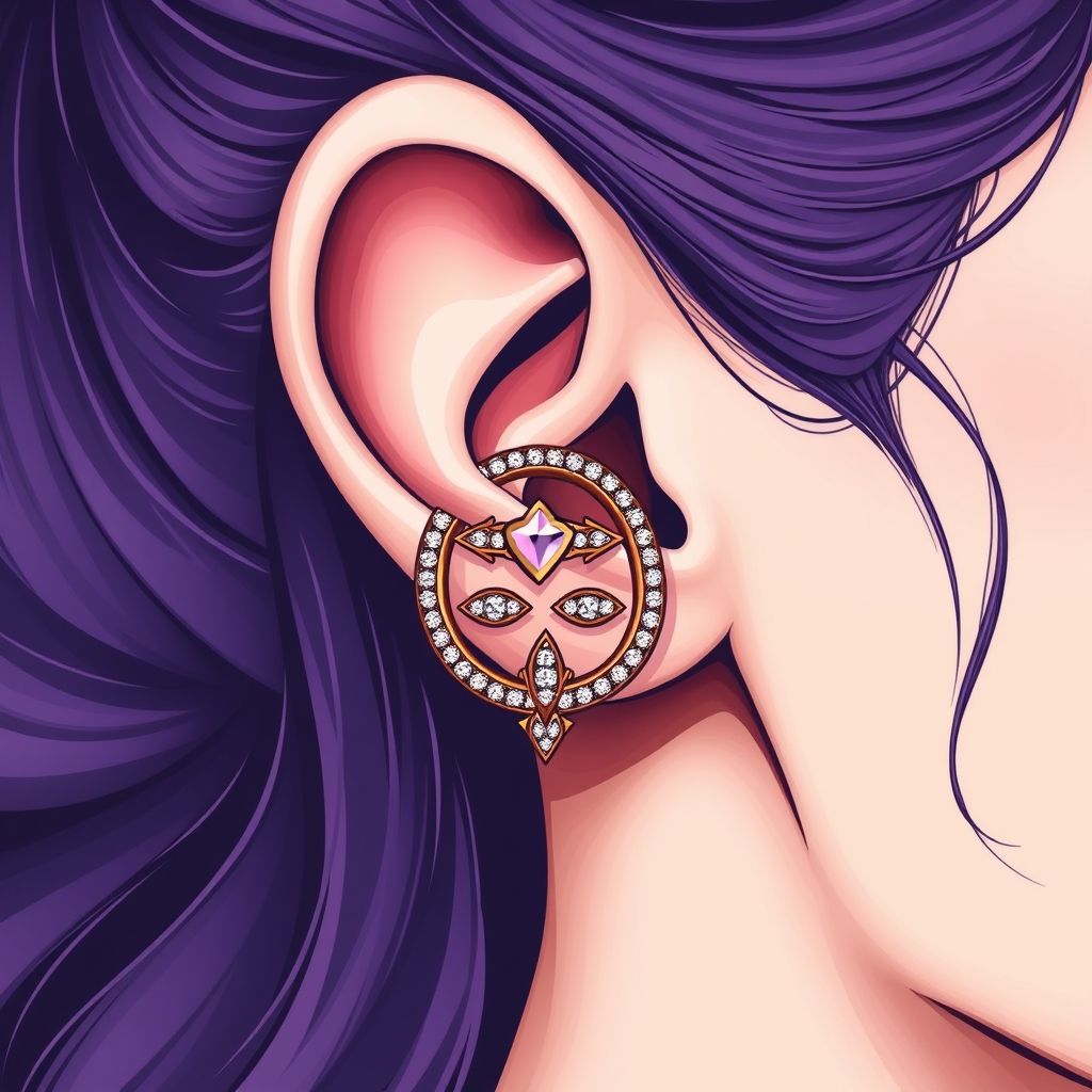 Related jewelry piercing design - Elegant Dangle Ear Cuff Jewelry - AI generated piercing idea
