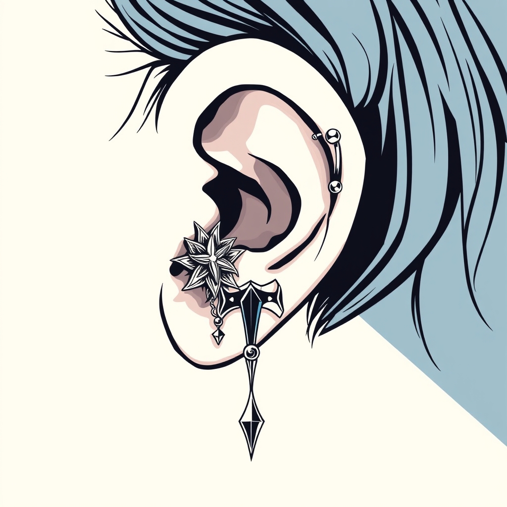 Related ear piercings piercing design - Elegant Oval Earlobe Piercing Design - AI generated piercing idea