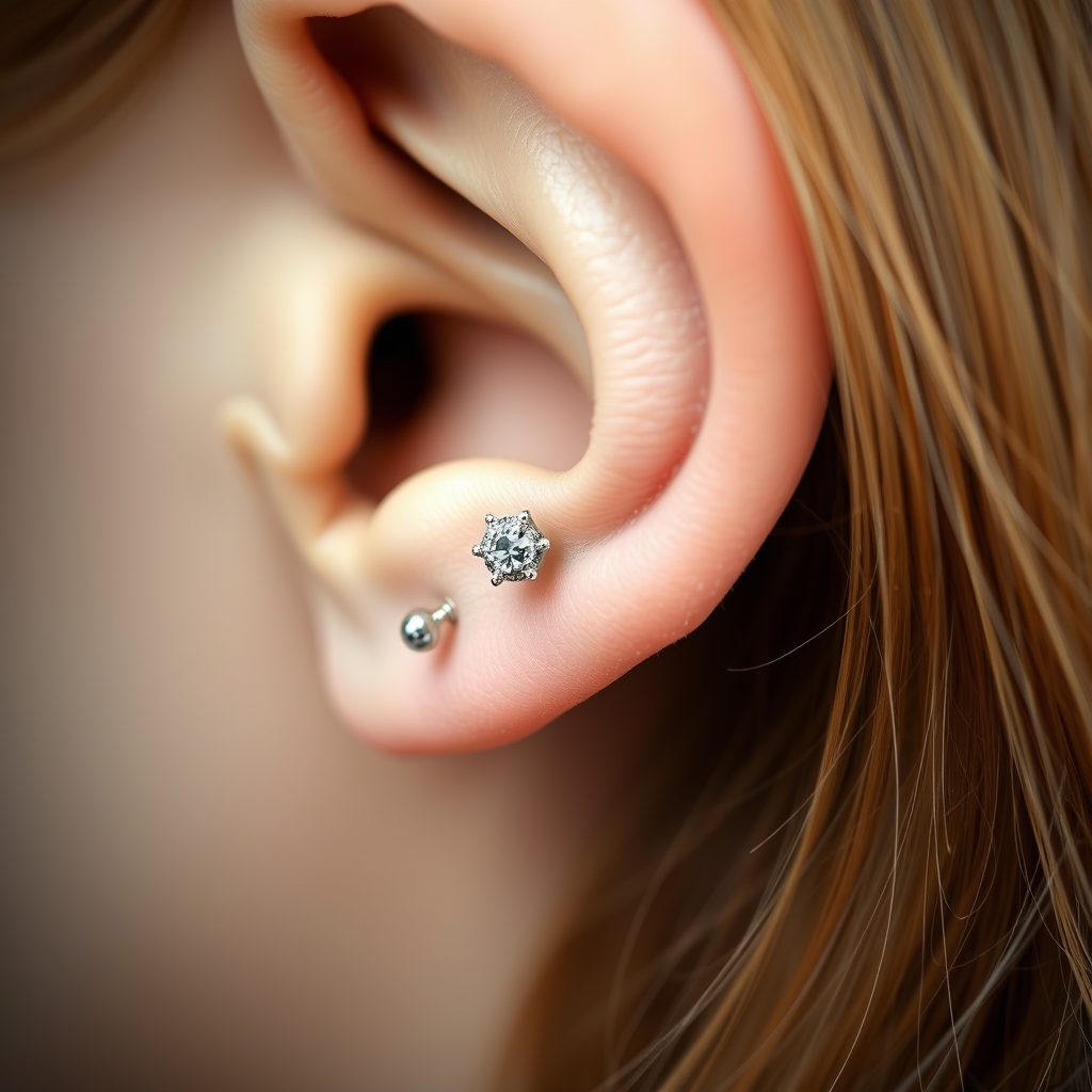 AI generated ear piercing design - Tiny Dainty Earlobe Piercing - free piercing generator result