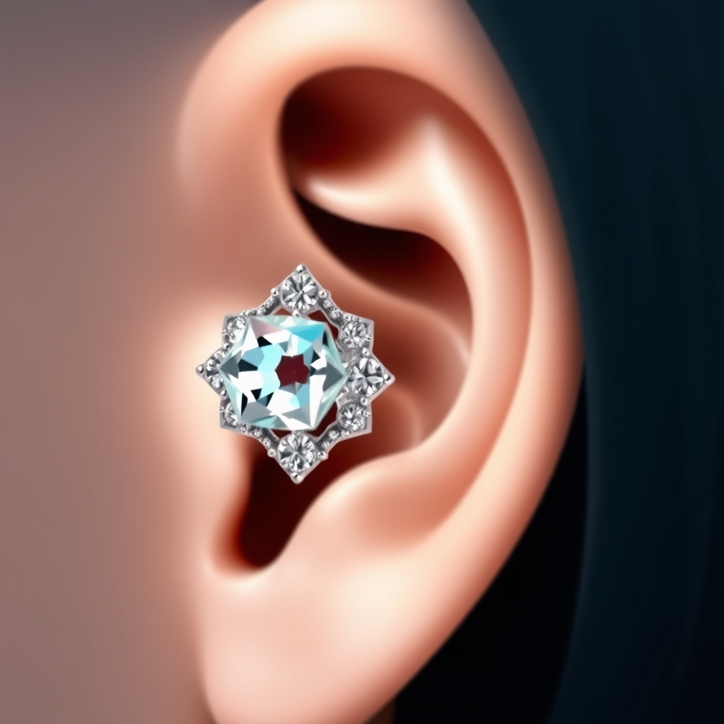 AI piercing generator result - Earlobe Dangle - ear style jewelry piercing