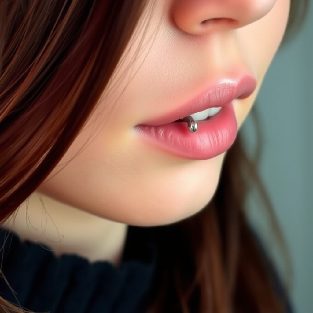 AI piercing generator result - Lip Line Minimalist Dot Piercing - lip style body jewelry piercing