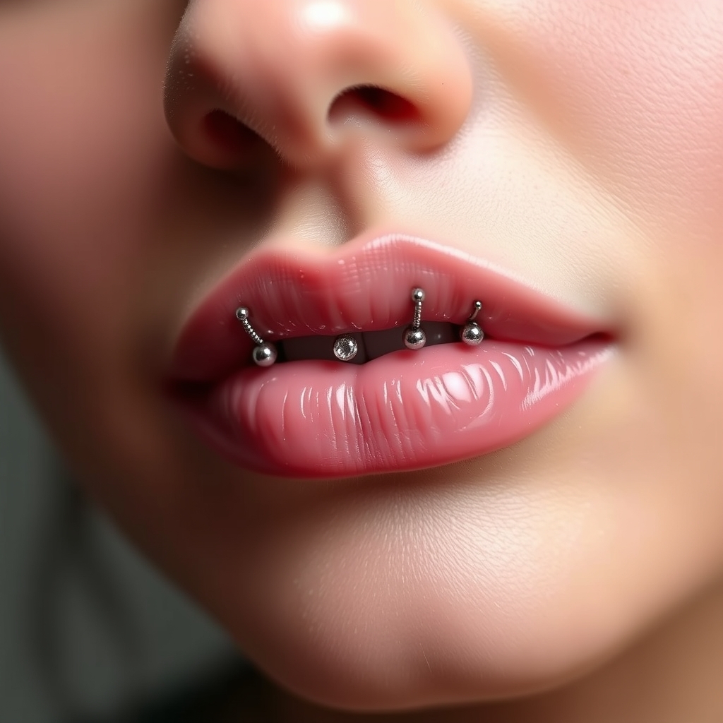 Related body jewelry piercing design - Tiny Dainty Lip Accents - AI generated piercing idea