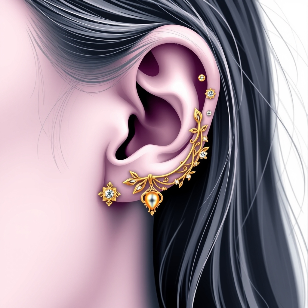 Related ear piercings piercing design - Delicate Dangle Ear Cuff Design - AI generated piercing idea