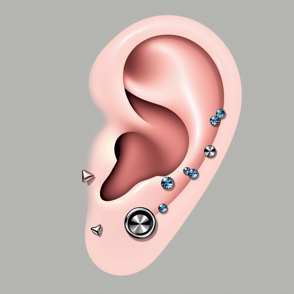AI piercing generator result - Mini Floral Scroll Ear Piercing - ear style ear piercing piercing