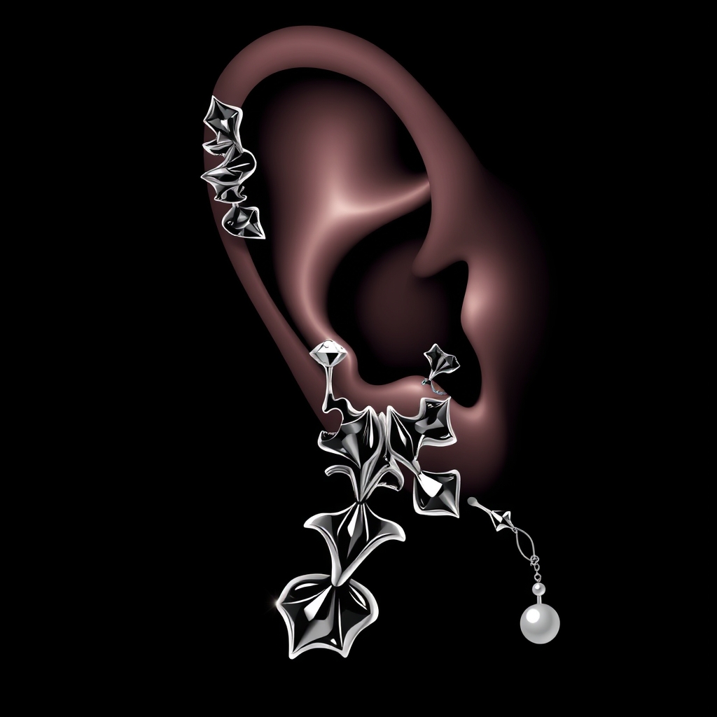 AI piercing generator result - Delicate Floral Vine Ear Piercing - ear style piercing piercing