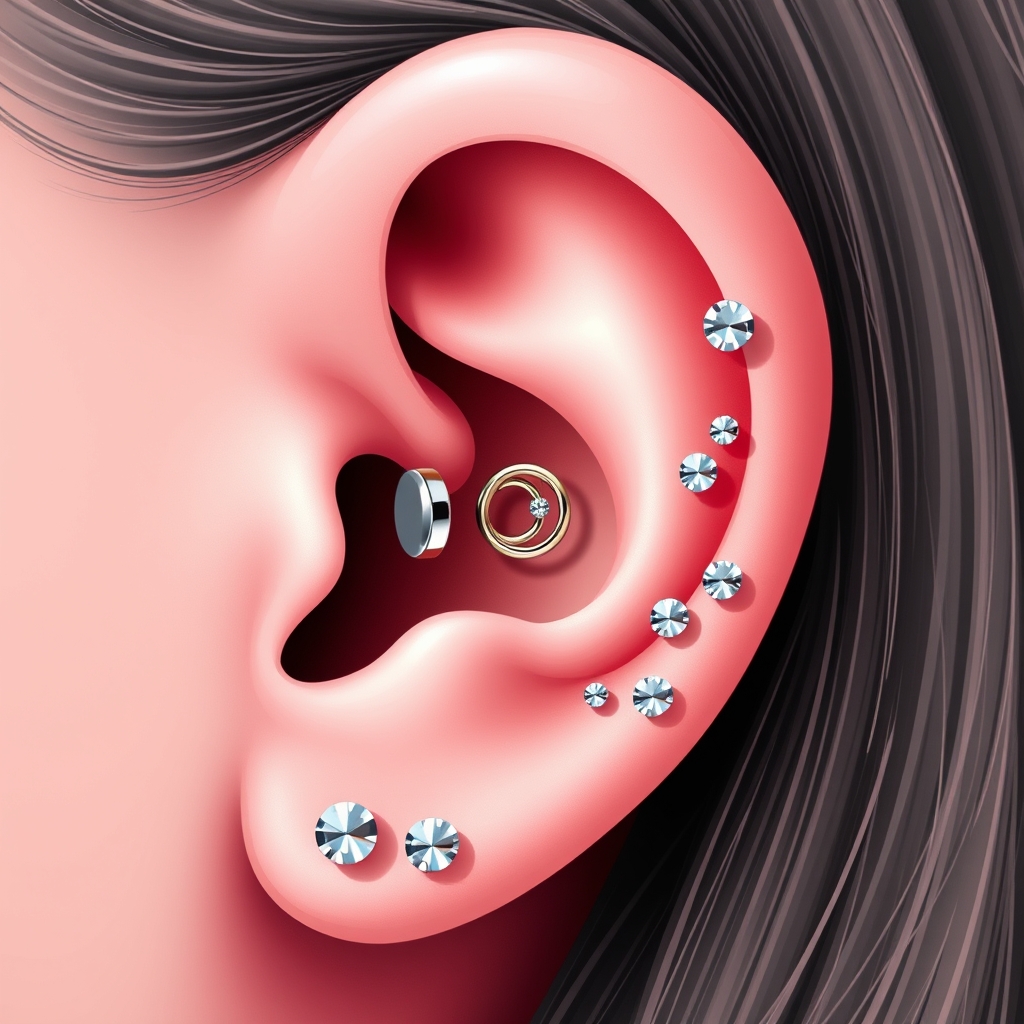 Related body modification piercing design - Elegant Earlobe Vortex - AI generated piercing idea
