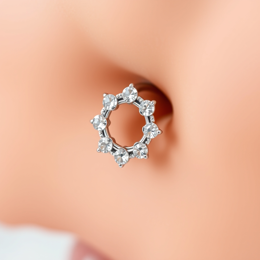AI piercing generator result - Delicate Floral Patterned Navel Piercing - navel style body jewelry piercing