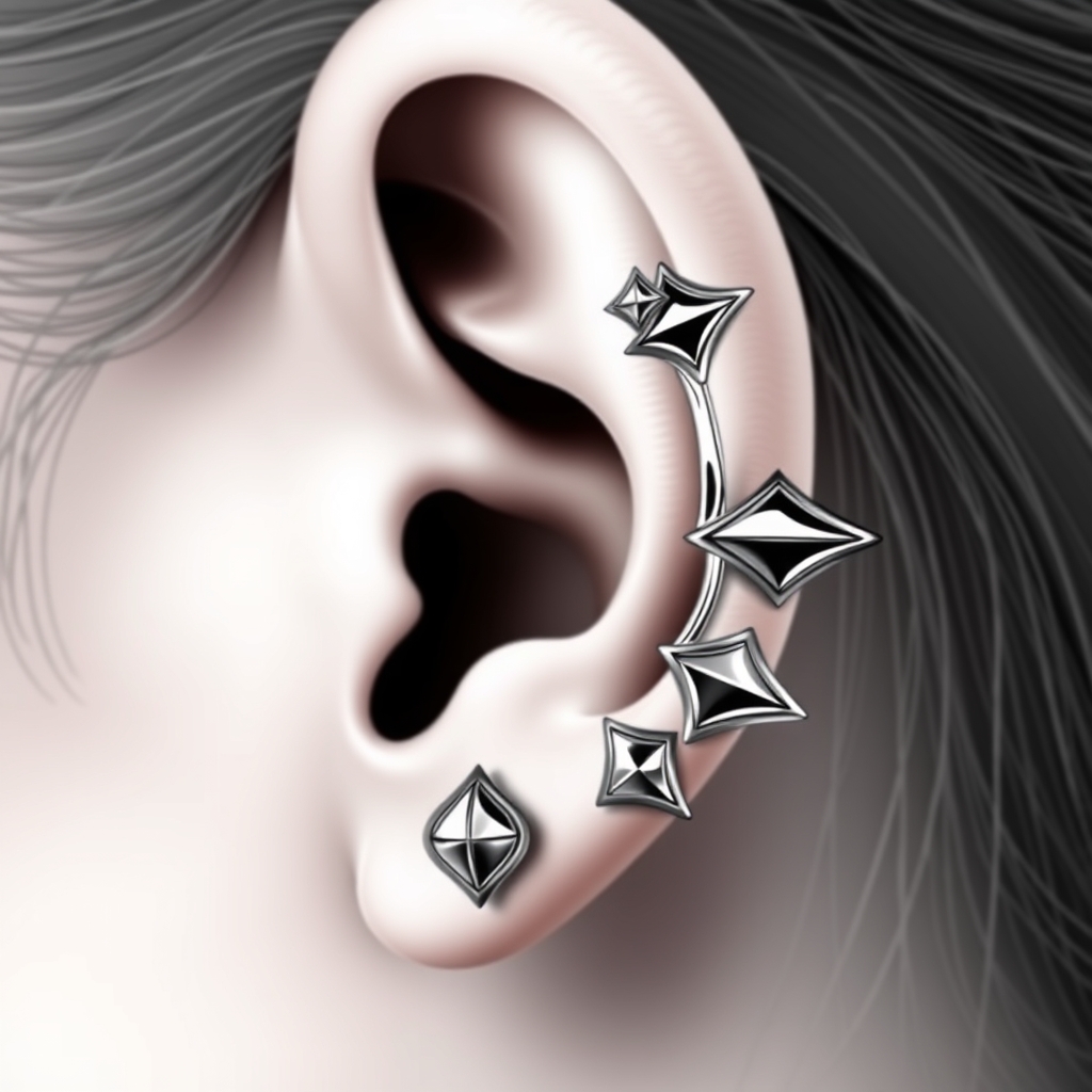 AI piercing generator result - Earlobe Dangle - ear style software piercing