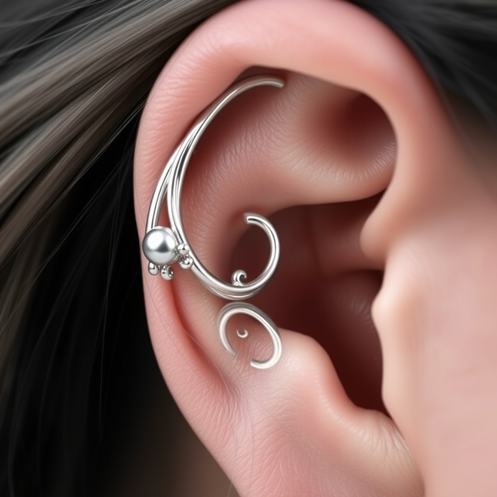 Related metal piercing design - Metallic Minimalist Fighter Ear Stud - AI generated piercing idea