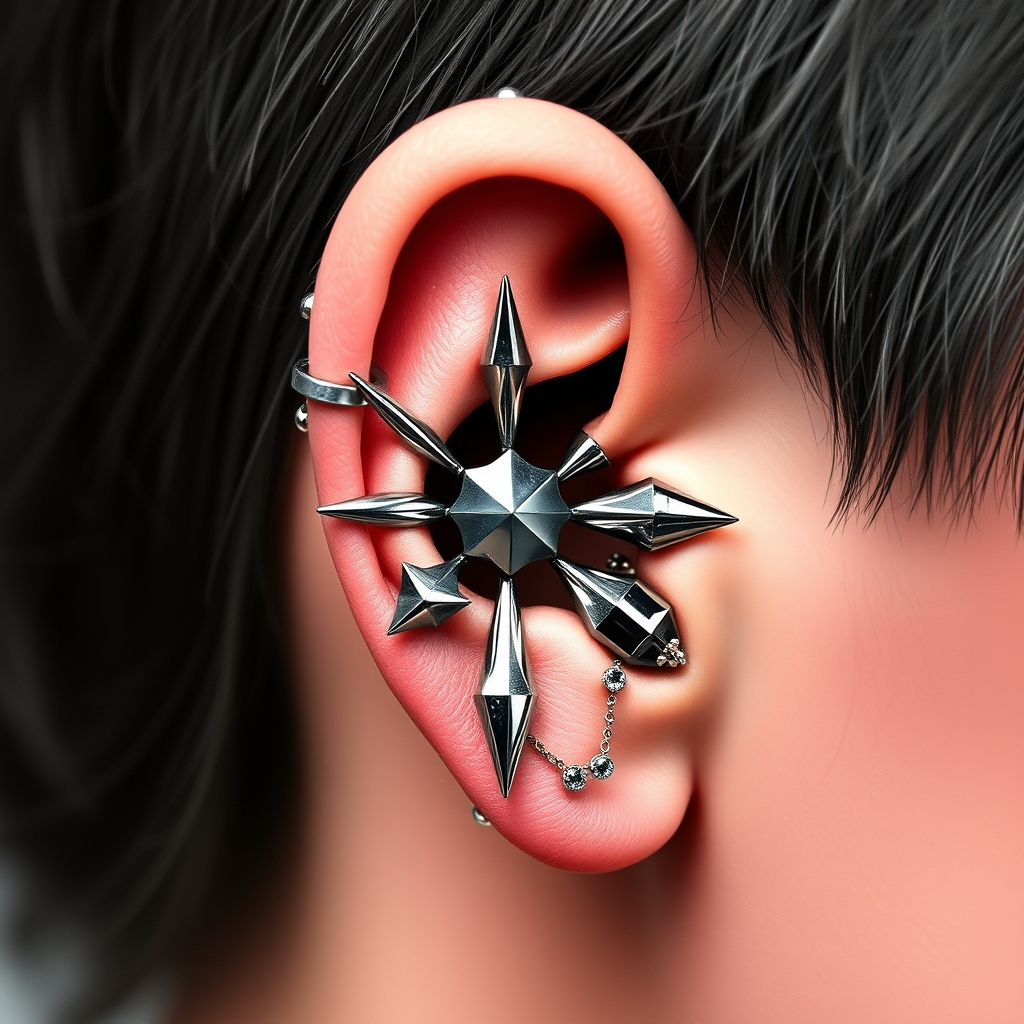 Related industrial piercing piercing design - Industrial Fiber Optic Spiral - AI generated piercing idea