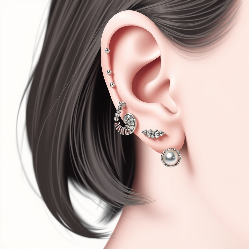 Virtual ear piercing try-on - Tiny Floral Bliss - online piercing simulator