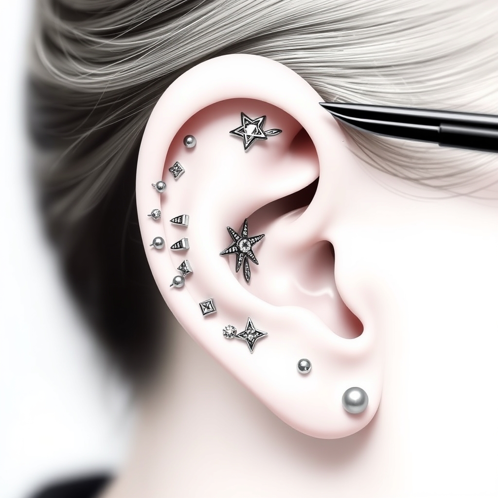 Related ear piercings piercing design - Tiny Diamond Dot Ear Piercing - AI generated piercing idea