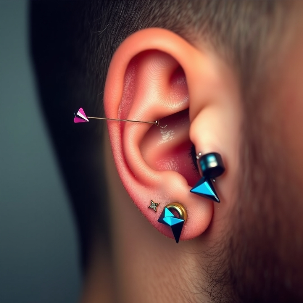Related body modification piercing design - Earlobe Crest - AI generated piercing idea