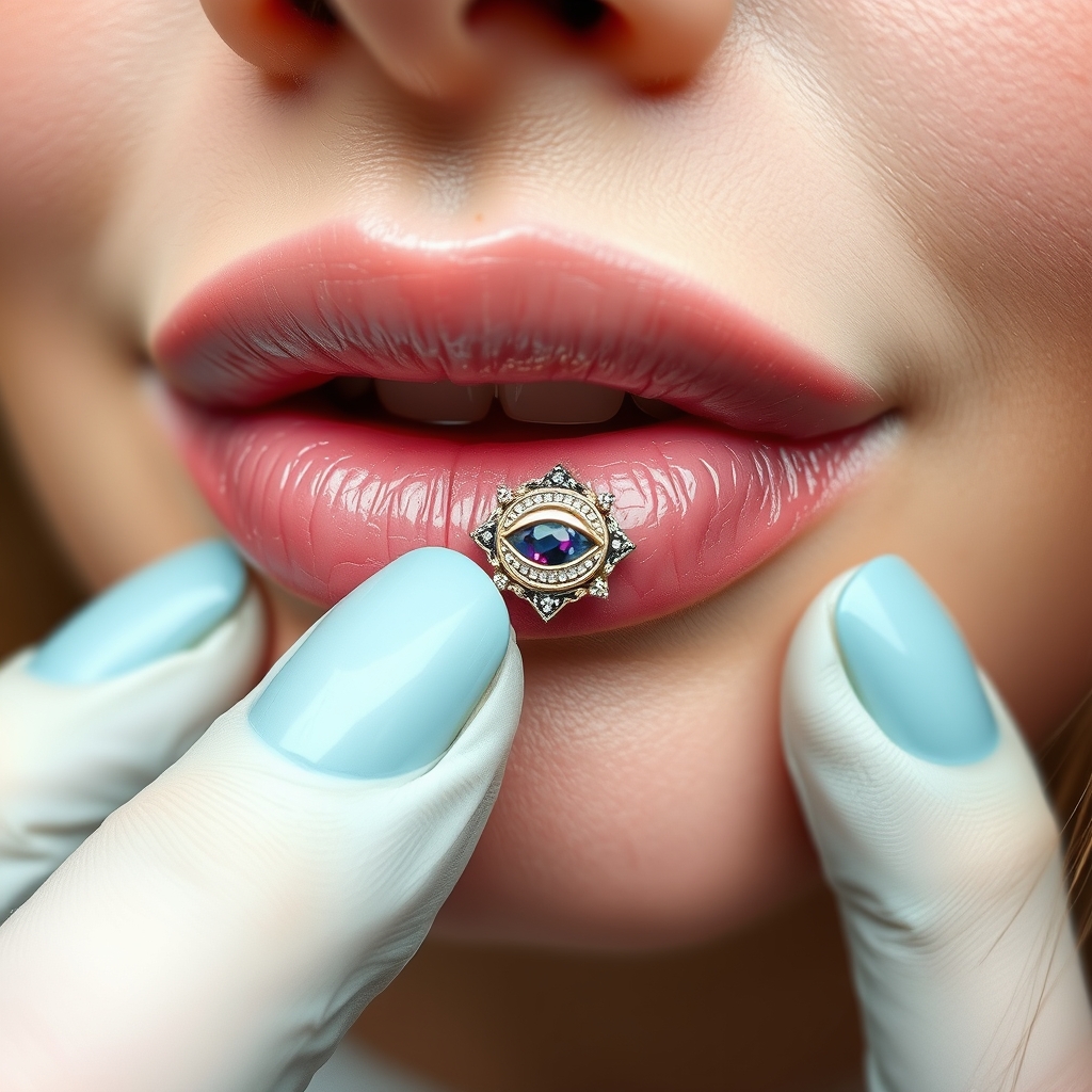 Related body modification piercing design - Soft Curve Lip Piercing Design - AI generated piercing idea
