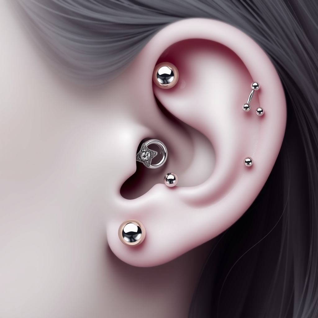 Related body jewelry piercing design - Tiny Floral Bloom on Earlobe - AI generated piercing idea