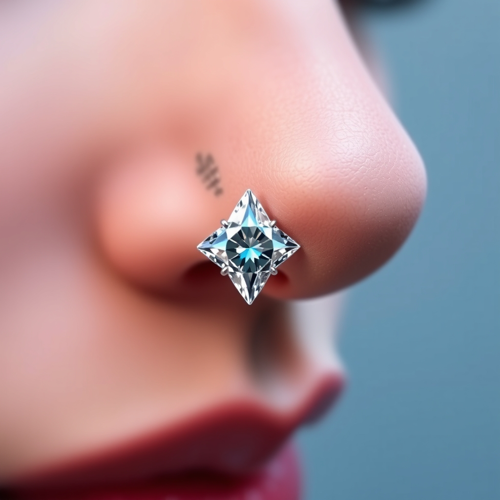 AI generated gemstones design - Tiny Diamond Delicate Nose Piercing - free piercing generator result