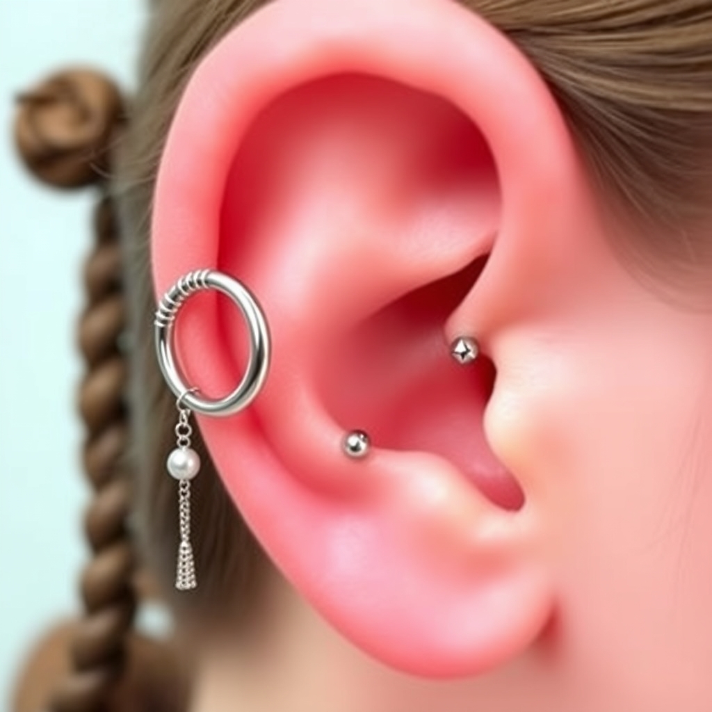 Related body jewelry piercing design - Delicate Floral Woven Ear Cuff - AI generated piercing idea