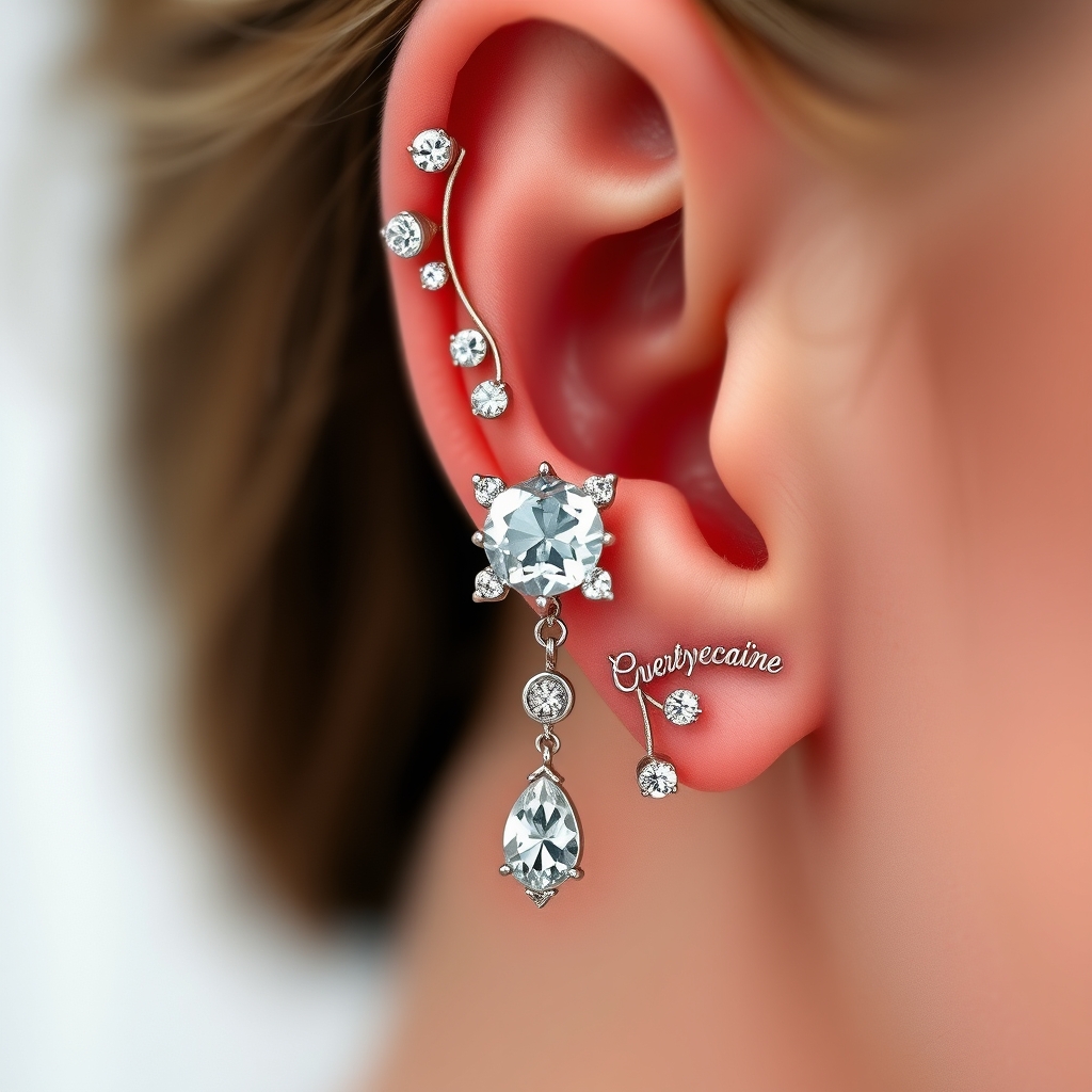 Related jewelry piercing design - Delicate Floral Ear Crawler Design - AI generated piercing idea
