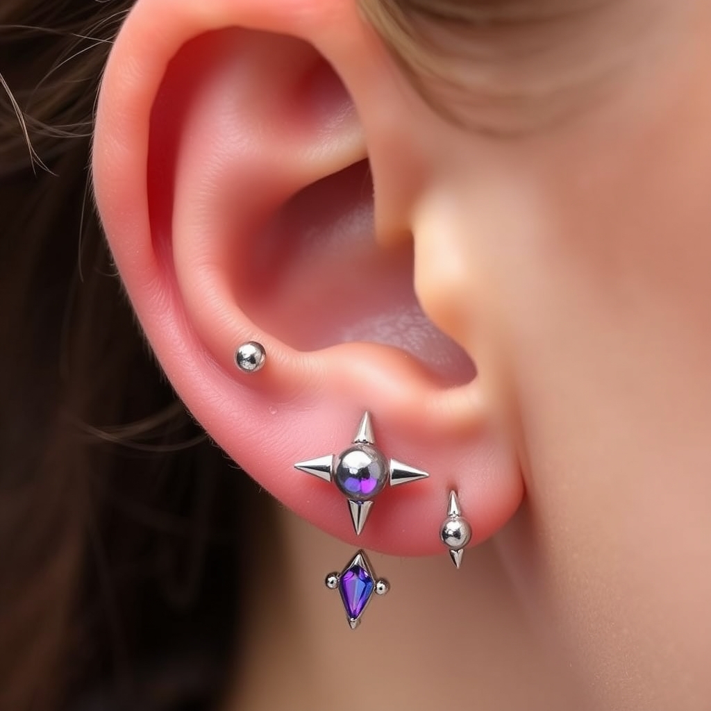 Related body modification piercing design - Intricate Floral Vine Ear Piercing - AI generated piercing idea