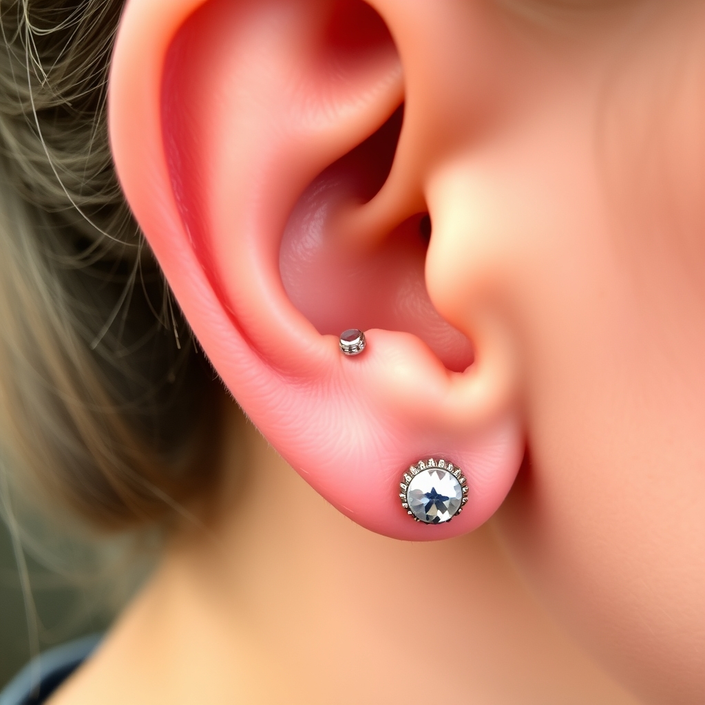 Virtual ear piercing try-on - Tiny Tribal Heart Dot - online piercing simulator