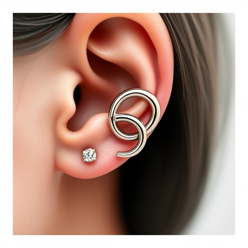Virtual ear piercing try-on - Simple Stud Ear Cuff - online piercing simulator