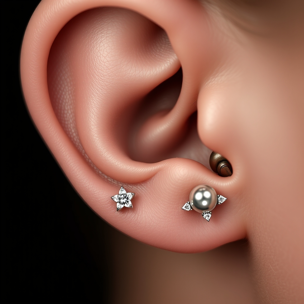 Related ear piercings piercing design - Tiny Dainty Floral Ear Piercing - AI generated piercing idea