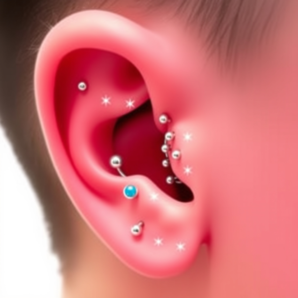 Related ear piercings piercing design - Tiny Floral Bloom Ear Piercing - AI generated piercing idea