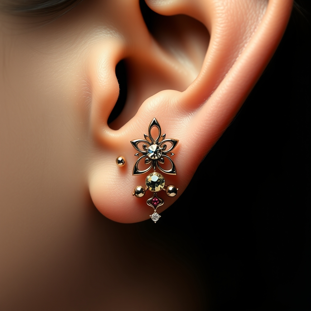 Related jewelry piercing design - Elegant Double Helix Piercing Design - AI generated piercing idea