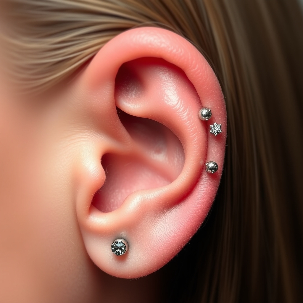 AI generated ear piercing design - Delicate Floral Pattern Ear Piercing - free piercing generator result