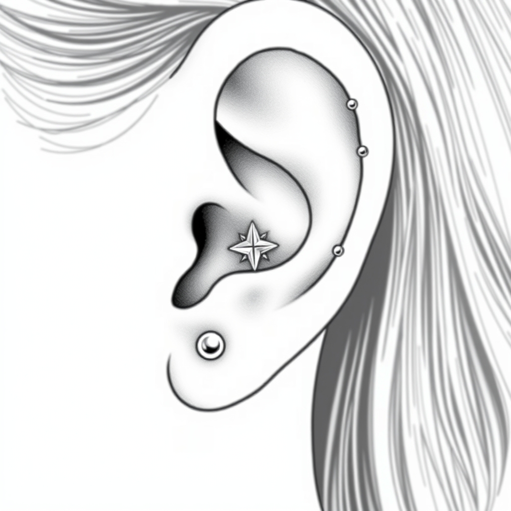 Related ear piercings piercing design - Elegant Stud Style Ear Piercing Design - AI generated piercing idea