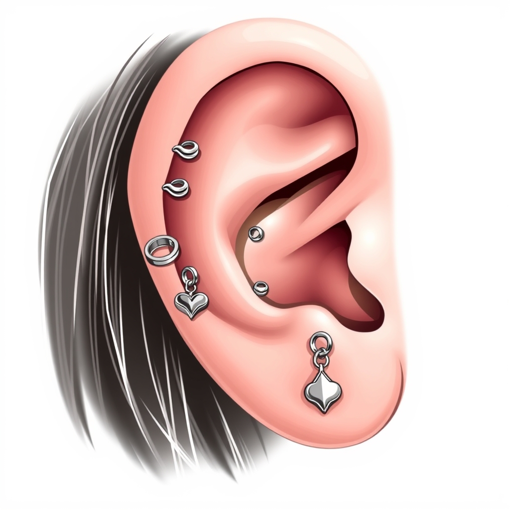 Virtual ear piercing try-on - Minimalist Dot Surround - online piercing simulator