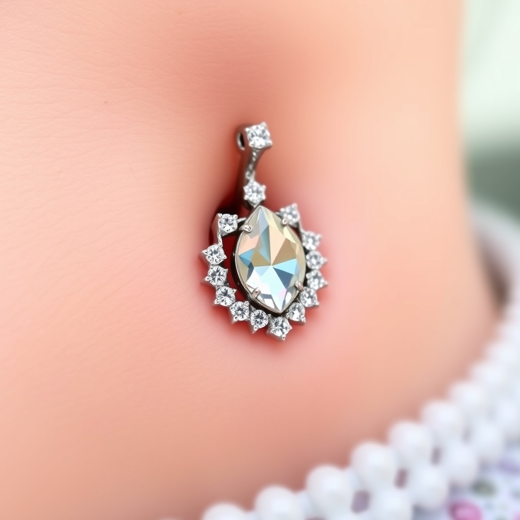 Virtual navel piercing try-on - Inner Circle Adorned With Delicate Drops - online piercing simulator