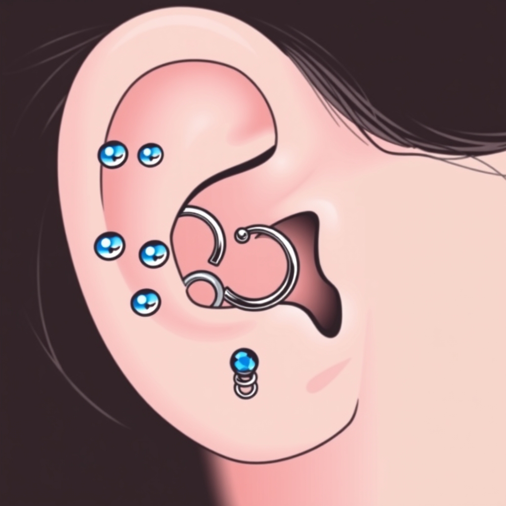 AI piercing generator result - Earlobe Floral Delight - ear style body modification piercing