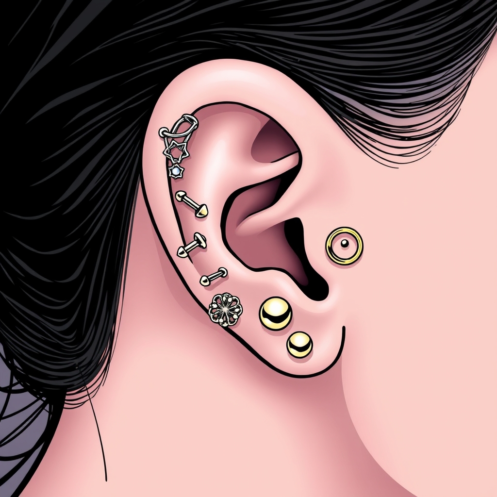 AI piercing generator result - Delicate Dangle Ear Cuff Design - ear style ear piercings piercing