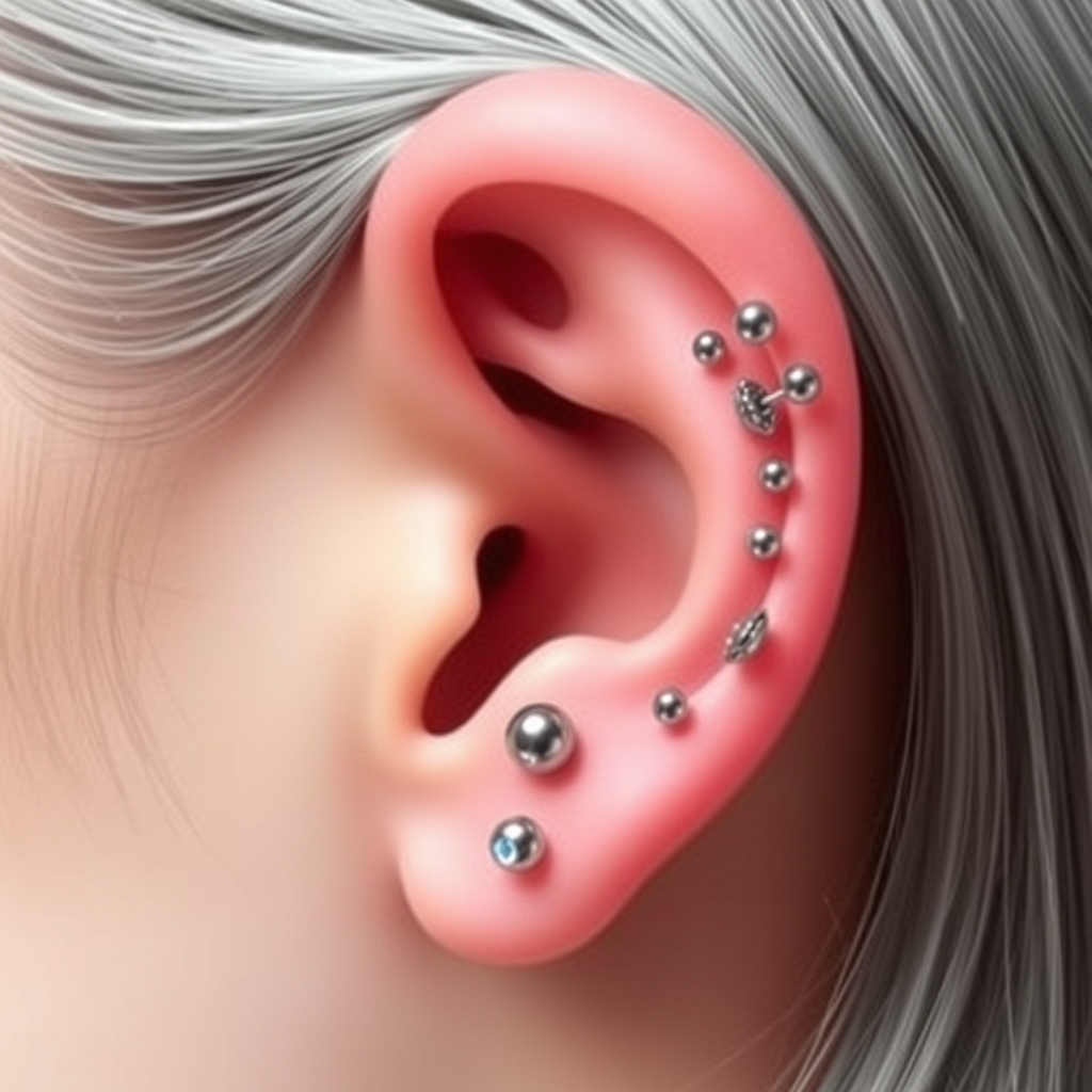 AI piercing generator result - Dainty Floral Pattern Ear Piercing Design - ear style ear piercings piercing