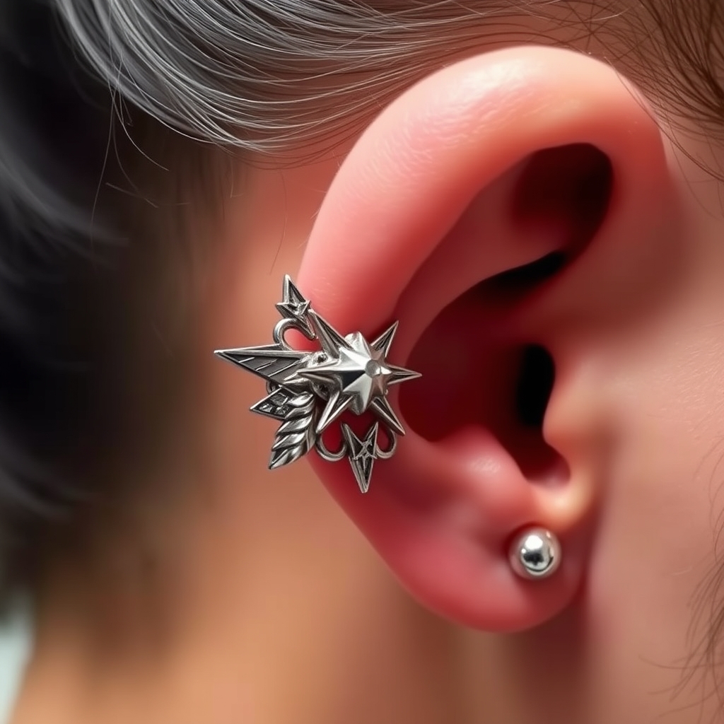 AI piercing generator result - Coastal Wave Ear Piercing - ear style travel piercing
