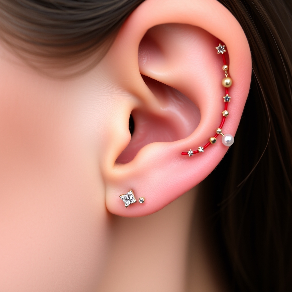 AI generated piercings design - Tiny Triple Helix Delicate Ear Accent - free piercing generator result