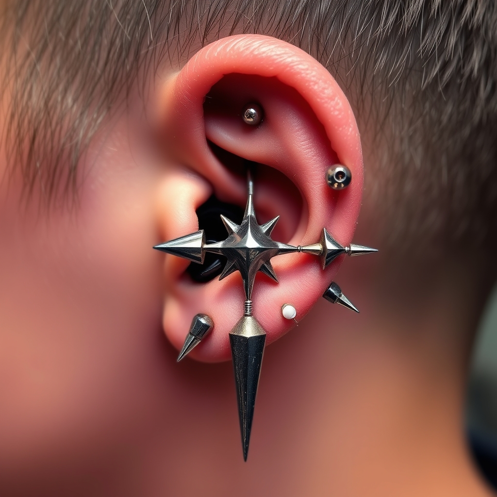 Related industrial piercing piercing design - Industrial Strength Punk Chic - AI generated piercing idea
