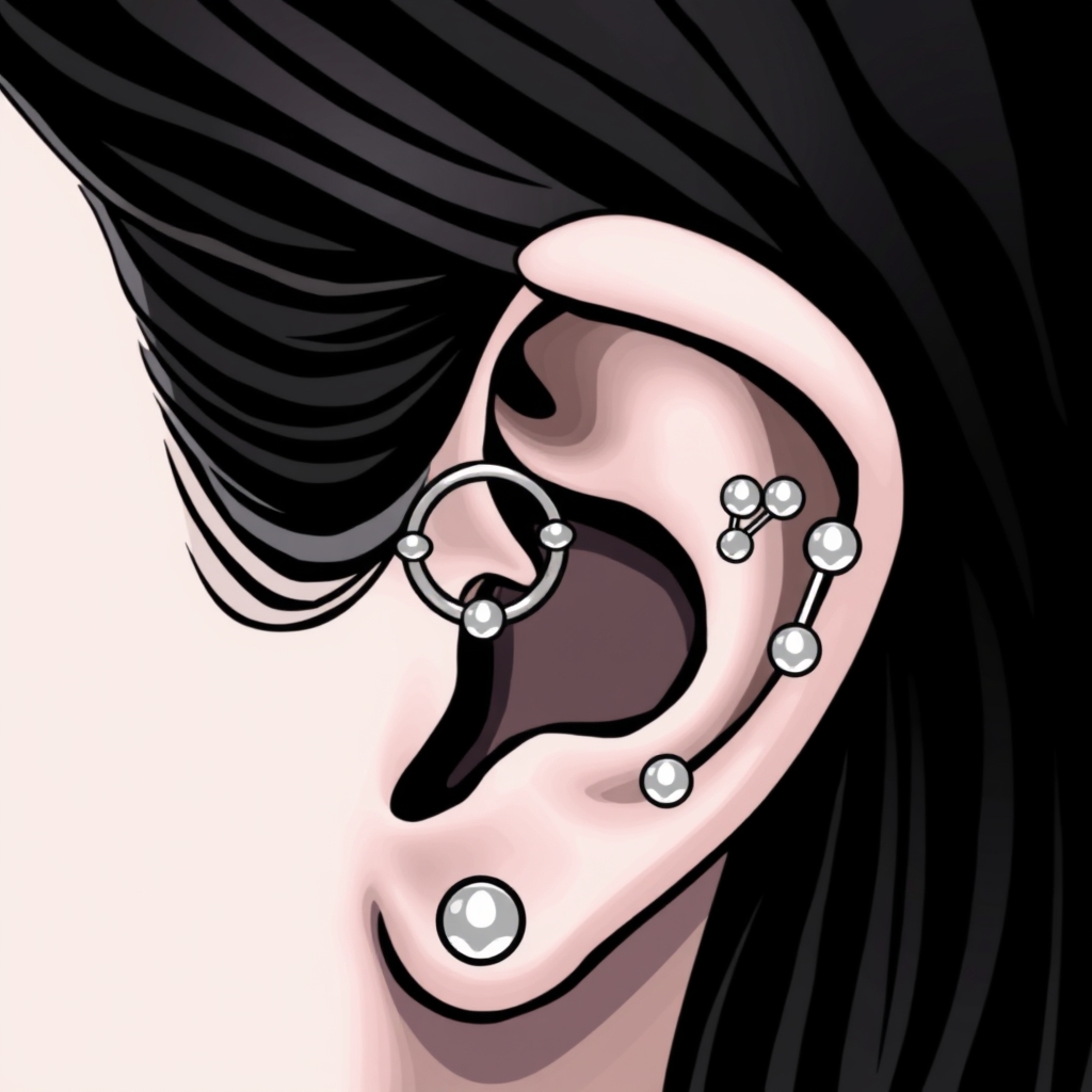 AI generated ear piercing design - Delicate Floral Scroll Ear Piercing - free piercing generator result