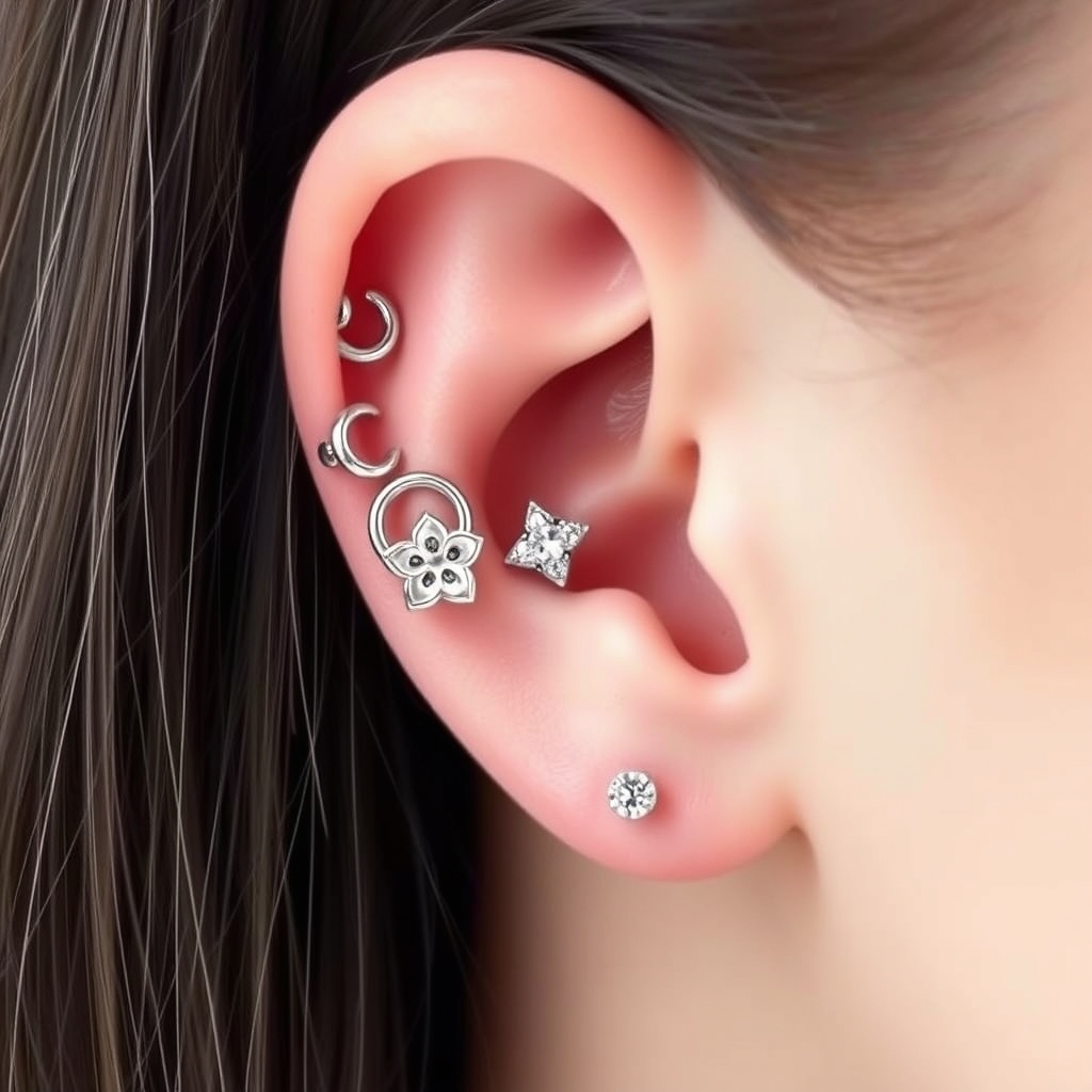 Related ear piercings piercing design - Delicate Double Helix Ear Piercing - AI generated piercing idea