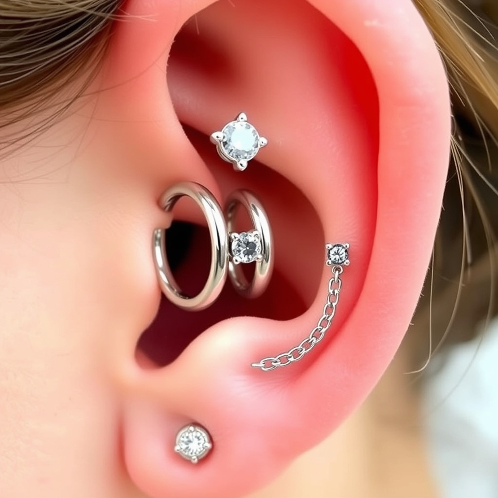 Related ear jewelry piercing design - Elegant Earlobe Dangle Ball Stud - AI generated piercing idea