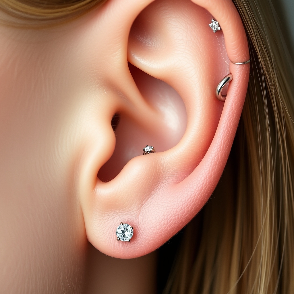 AI piercing generator result - Whispering Wings Ear Crevice Piercing Design - ear style body modification piercing