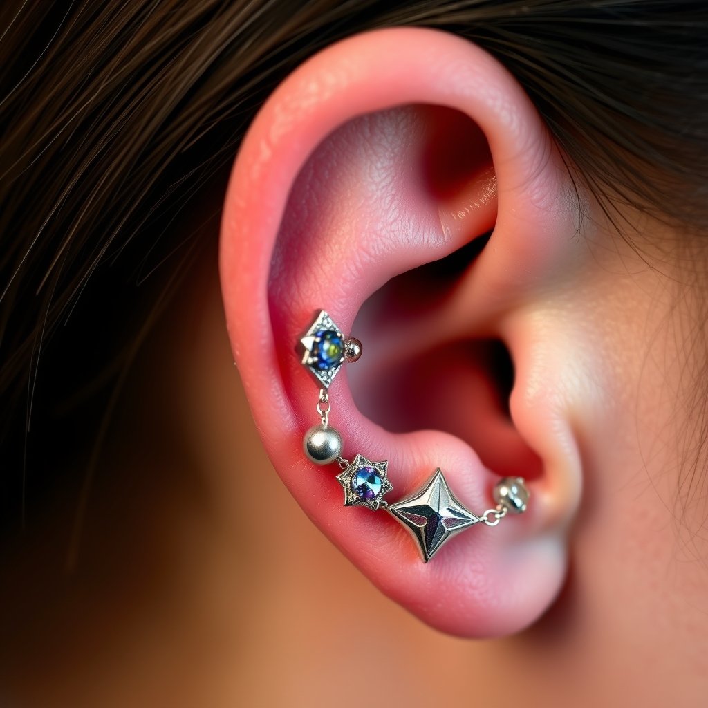 Related piercing piercing design - Delicate Floral Vine Ear Piercing - AI generated piercing idea