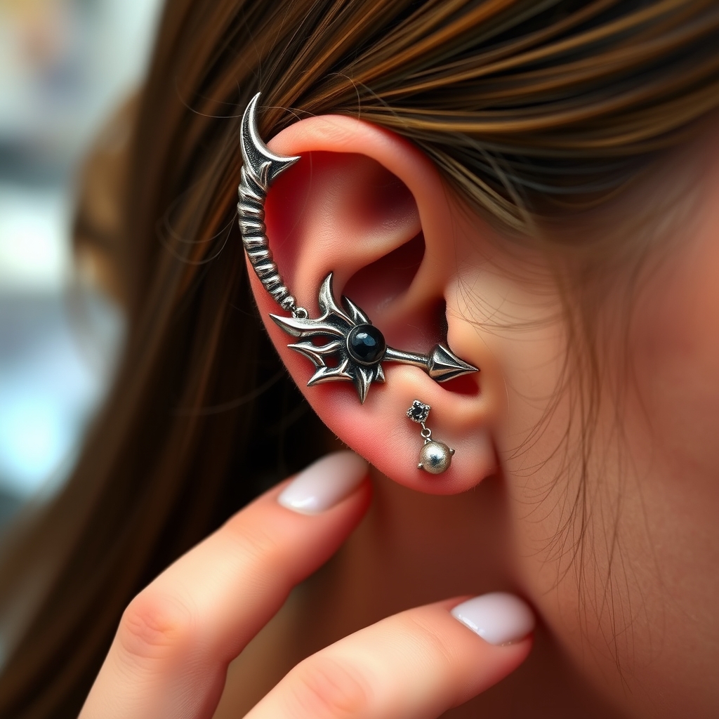 Related body modification piercing design - Woven Starlight Ear Cuff - AI generated piercing idea