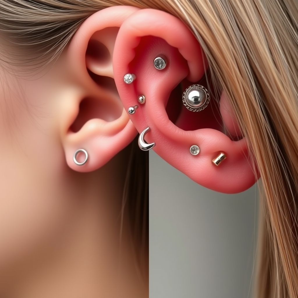 AI piercing generator result - Tiny Floral Wreath Ear Piercing - ear style piercings piercing