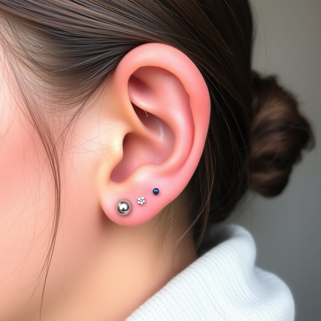 AI piercing generator result - Tiny Dainty Triple Helix Design - ear style piercings piercing
