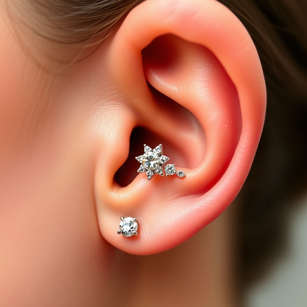 AI piercing generator result - Earlobe Floral Accent - ear style jewelry piercing