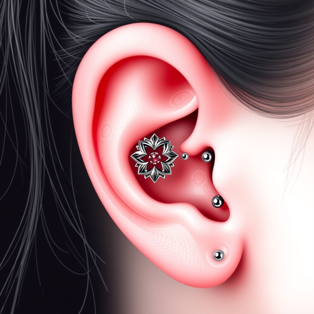 AI piercing generator result - Tribal Heartbeat Ear Ornament - ear style body modification piercing